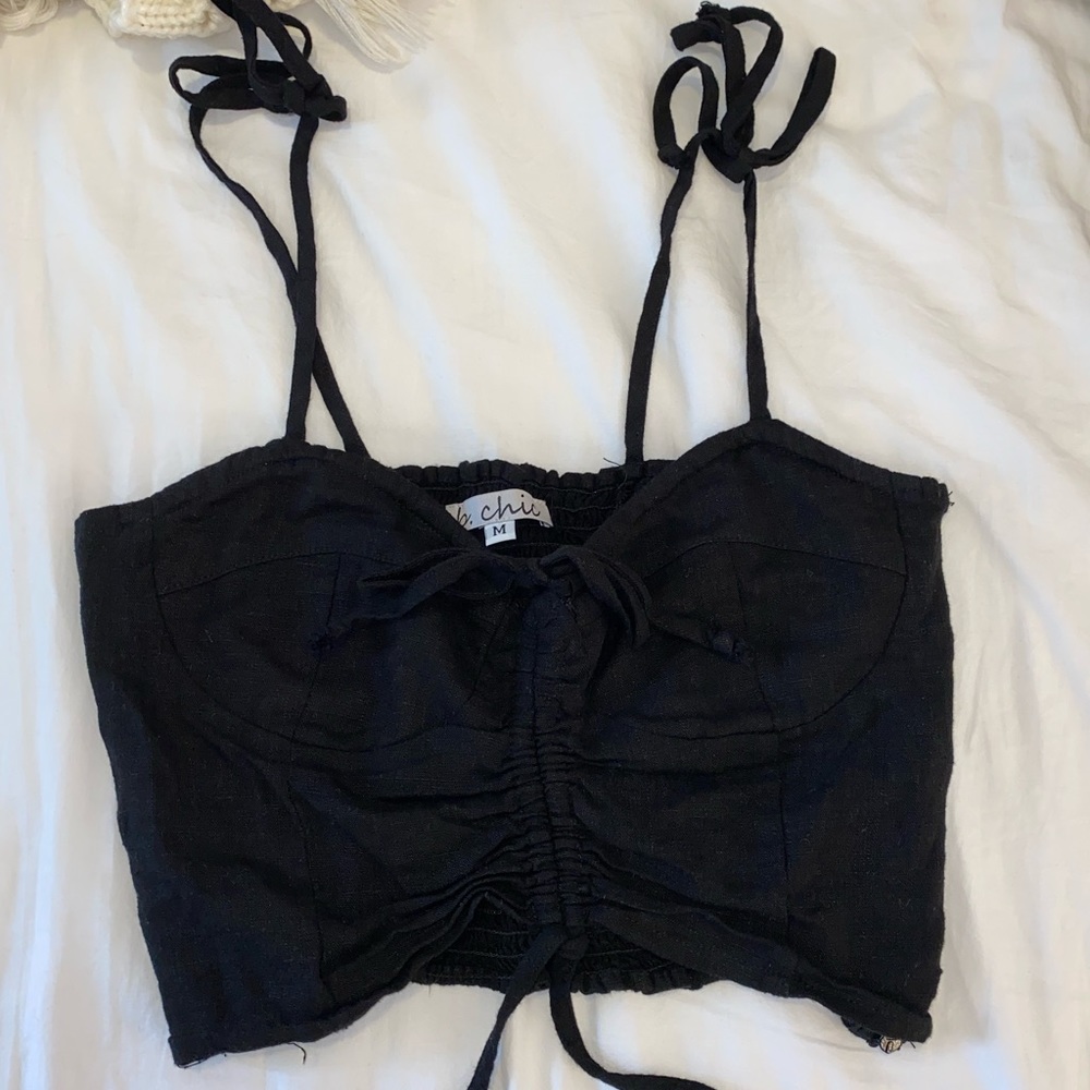 Black Tie Scrunch Crop Top